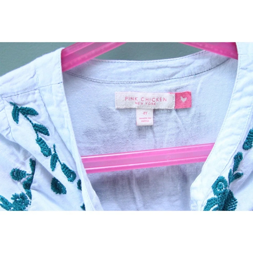 Pink Chicken White Embroidered Dress Girls 4Y Long Sleeve Casual‎